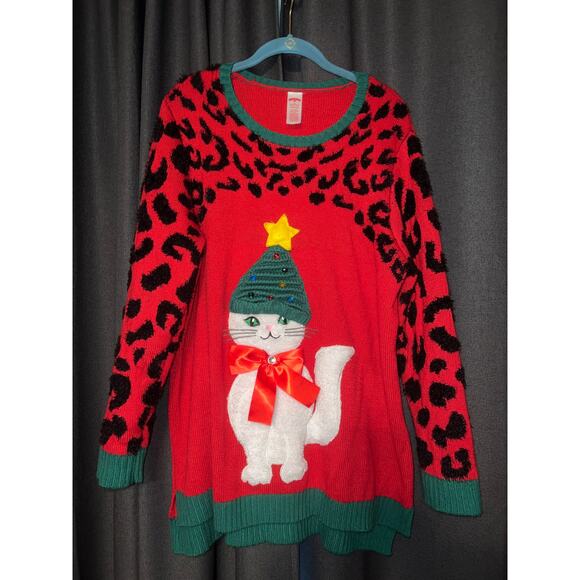 Ugly Christmas Sweater Xmas Size 1X Cat - Picture 1 of 3